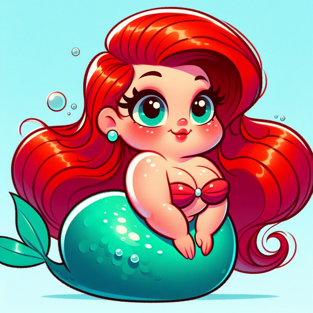 ai_generated ariel bbw big_breasts cartoony dall-e3 mermaid the_little_mermaid the_little_mermaid_(1989_film) toony underwater wide_hips