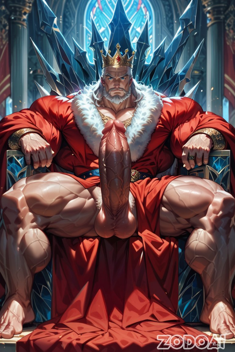 abs ai_generated balls bara beard biceps big_balls big_penis burger_king daddy dilf erection looking_at_viewer male male_nipples male_only manly mature_male muscular_male nipples nude pecs penis the_king_(burger_king) zodoai