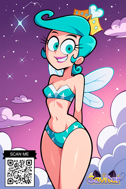 ai_generated aqua_bikini aqua_eyes aqua_hair arms_behind_back bare_shoulders bikini blue_bikini breasts clothing cloud cloudy_sky crown fairy fairy_wings female grin headwear jewelry littlehentai looking_at_viewer navel parted_lips savitar savitar_(ai_generator) sky small_breasts smile solo star_(sky) swimsuit wings