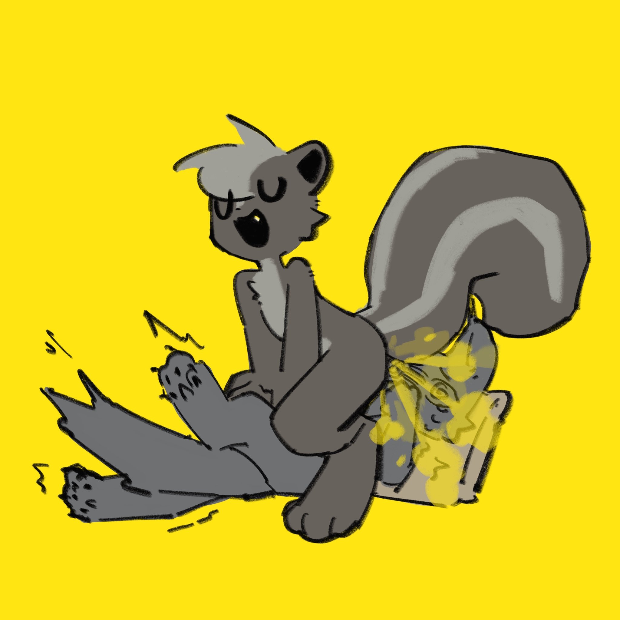 2boys, facefart, facesitting, fart, sitting on face, sitting on person, skunk, skunk ears, skunk tail, tail