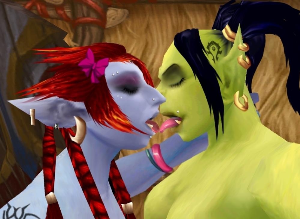 2girls 3d artist_request black_hair female female/female kissing multiple_girls nude orc orc_(warcraft) orc_female piercings red_hair tattoo tongues troll_(warcraft) troll_female wworld_of_warcraft yuri