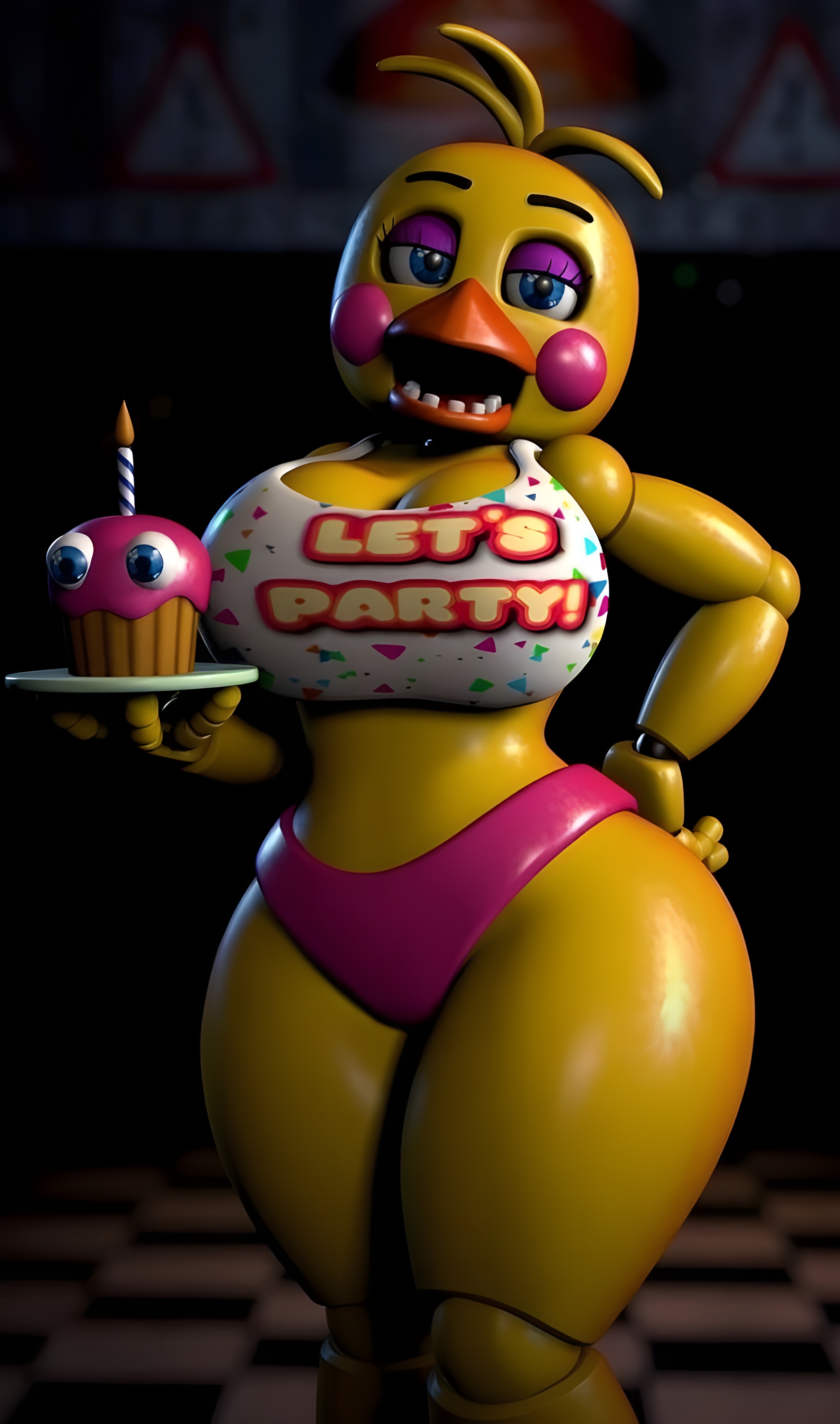 1female, 1girls, accurate art style, ai generated, animatronic, animatronic female, animatronic girl, ass, big ass, big breasts, big butt, brasil louco, breasts, bubble ass, bubble butt, chicken, chicken girl, clothed, clothed female, cupcake, curvaceous, curvy, curvy body, curvy figure, cute, dominant, dominant female, fat ass, fat butt, fat female, female, female only, five nights at freddy's, five nights at freddy's 2, fnaf, fnaf 2, front view, fully clothed, furry, furry female, furry robot, giant ass, large ass, large breasts, looking at viewer, looking back, looking back at viewer, on model, robot, robot girl, robot humanoid, scottgames, seducing, seducing viewer, seductive, seductive look, seductive smile, sexy, sexy body, sexy pose, simple background, solo, solo female, solo focus, steel wool studios, tagme, teen, teen girl, teenage girl, teenager, thick ass, thick body, thick butt, thick thighs, toy chica, toy chica (fnaf), voluptuous, voluptuous body, voluptuous female, voluptuous furry