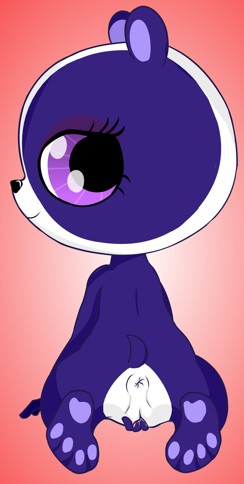 anus back_view female female_only fur furry furry_ears kneeling littlest_pet_shop looking_back mammal ohohokapi panda penny_ling purple_eyes purple_fur round_ears smile solo tagme white_fur