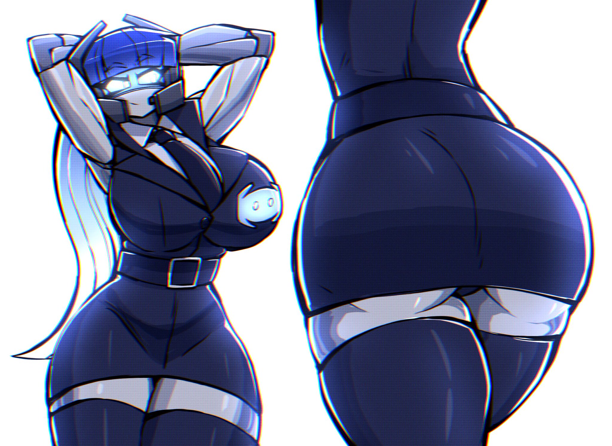 1girls, ass focus, belt, big breasts, breasts, clothed, clyde (discord), discord, discord (app), discord-tan, female, female only, hands behind head, huge breasts, large breasts, robot girl, smile, solo, tagme, thighhighs, tight clothing, zettai ryouiki, zzzhodazzz
