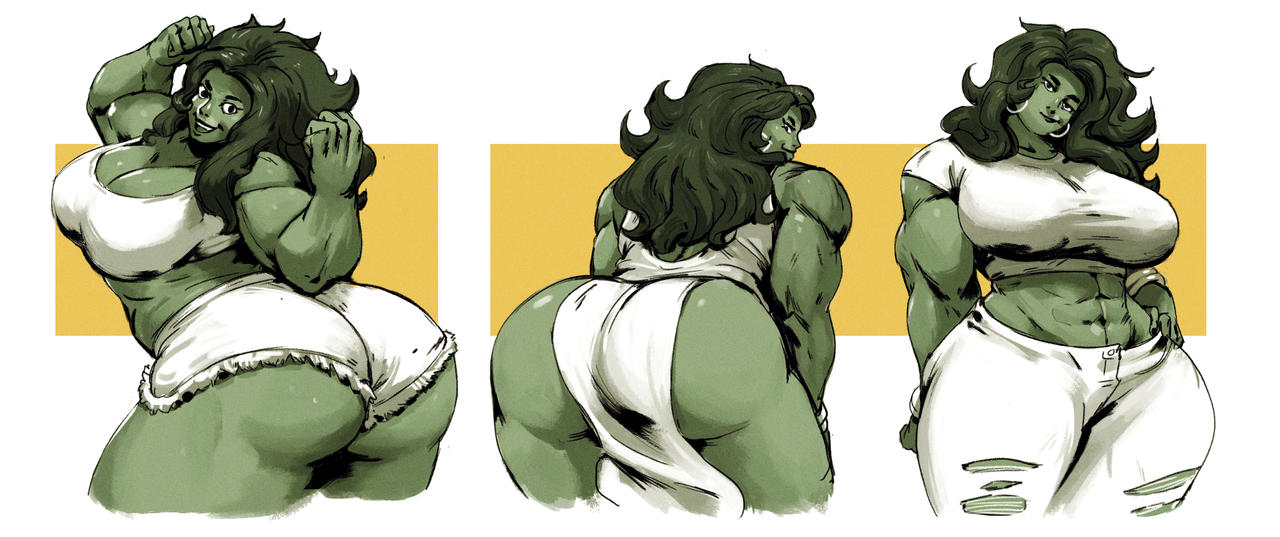 1girls, abs, ass, bent over, bracelet, breasts, dancing, different angle, different outfits, earrings, female, female only, green eyes, green hair, green skin, hand on hip, hoop earrings, hourglass figure, huge breasts, hulk (series), jeans, jennifer walters, looking at viewer, looking back, looking over shoulder, marvel, marvel comics, massive ass, muscles, muscular, muscular female, pose, presenting, redblacktac, ripped jeans, she-hulk, shiny, shiny hair, shiny skin, simple background, solo female, white background