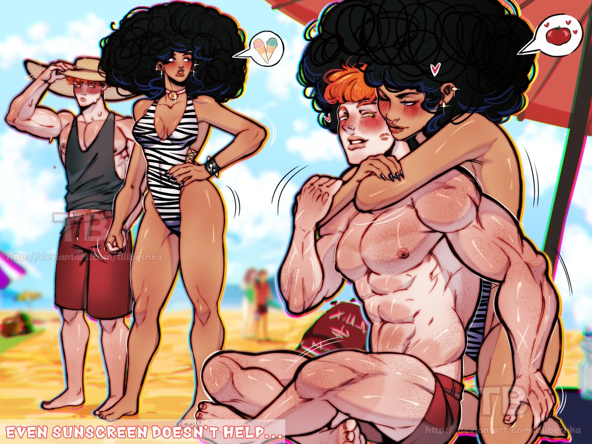 ♡, 1boy, 1boy1girl, 1girls, 2025, 4:3, age difference, athletic, athletic male, beach, beach hat, big breasts, black cat (marvel), black cat (ultimate 2024), black hair, black nail polish, blue eyes, blush, blush lines, blushing male, breasts, choker, collar, color, colored, curly hair, curly-haired female, curly-haired male, curvaceous, curvaceous body, curvaceous female, curvaceous figure, curvaceous hips, curvy, curvy body, curvy female, curvy figure, curvy hips, dark skin, dark-skinned female, ear piercing, felicia hardy, female, femblacked, green eyes, hat, hourglass figure, hug from behind, hugging from behind, ice cream, interracial, light skin, light-skinned male, lipstick mark, male, marvel, marvel comics, muscular, muscular male, nail polish, nails painted, no sex, older female, older female and younger male, older female younger male, pinup, red hair, red lipstick, red pants, richard parker ii, shiny, shiny skin, short pants, smile, smiley face, smiling, smiling at partner, spider-man (series), superhero, superheroine, swimsuit, swimwear, thick, thick breasts, thick legs, thick lips, thick thighs, tilibeshka, tomato, ultimate marvel (2024), ultimate spider-man (2024), voluptuous, voluptuous female, watermark, wholesome, wholesome hug, wink, winking, younger male