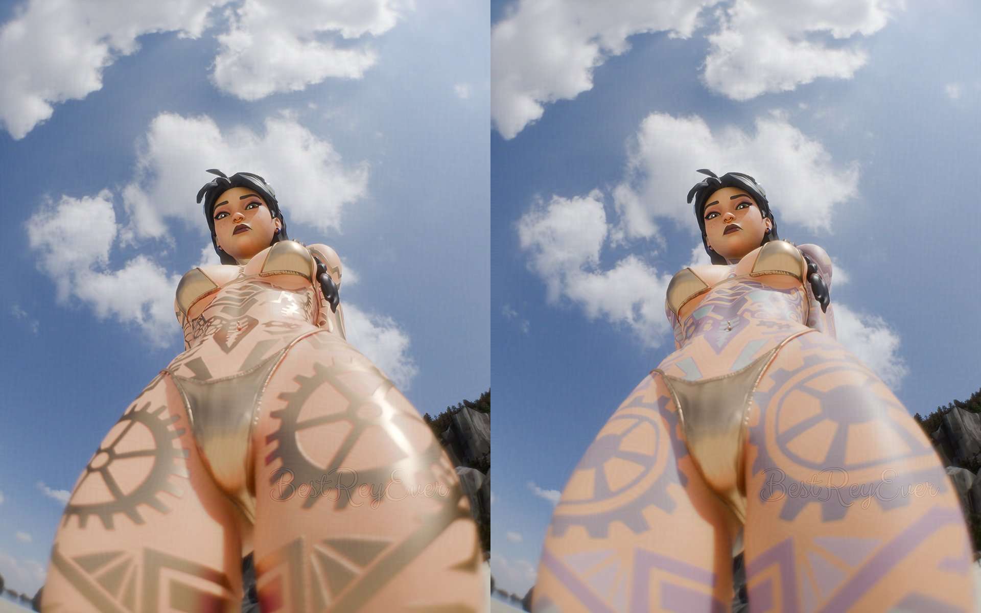 1girls, 3d, bestreyever, bikini, female, fortnite, fortnite: battle royale, golden bikini, jules (fortnite), solo female, solo focus, tattoos everywhere