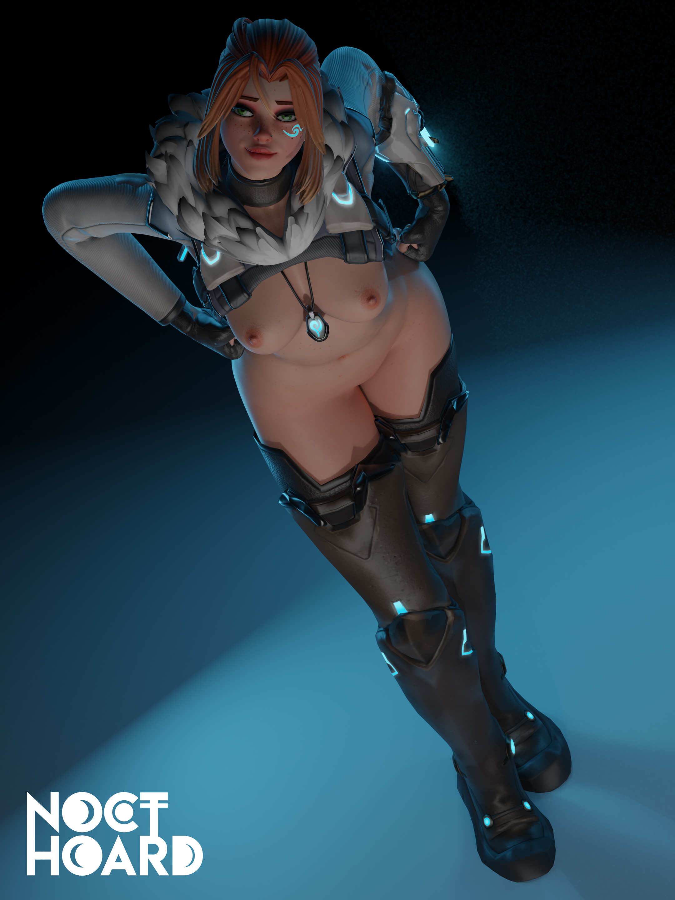 1girls, 3d, 3d (artwork), 3d model, 3d render, big breasts, blender, blizzard entertainment, breasts, breasts out, female, freckles, freja (overwatch), green eyes, light skin, light-skinned female, lips, magic tattoo, naked, naked female, nocthoard, nude, nude female, overwatch, overwatch 2, pose, red hair, solo, solo female, solo focus, tattoo, white body