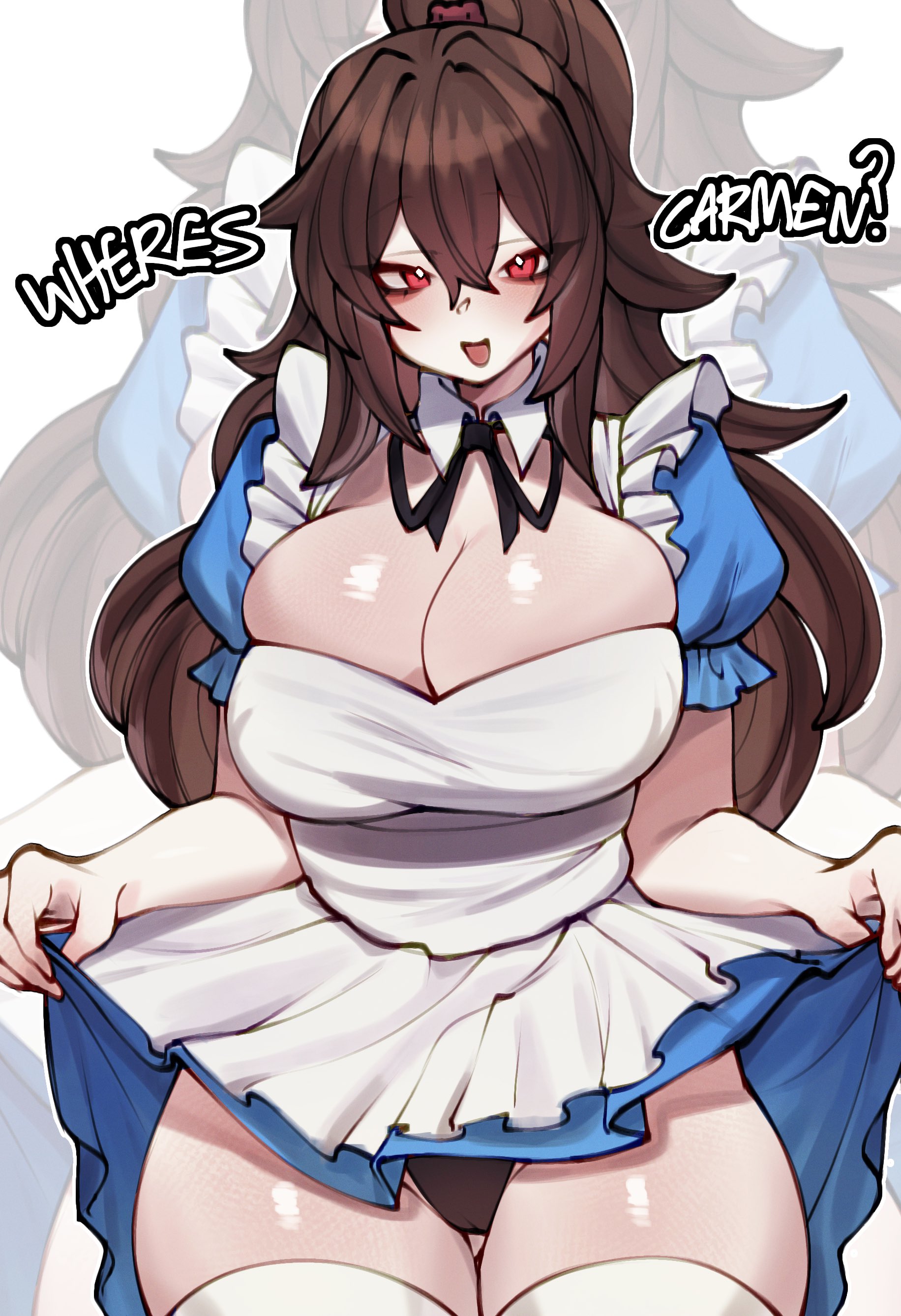 alice (black souls), black souls, black souls 2, blue dress, brown hair, carmen (lobotomy corporation), cosplay, lobotomy corporation, project moon, red eyes, renata11033