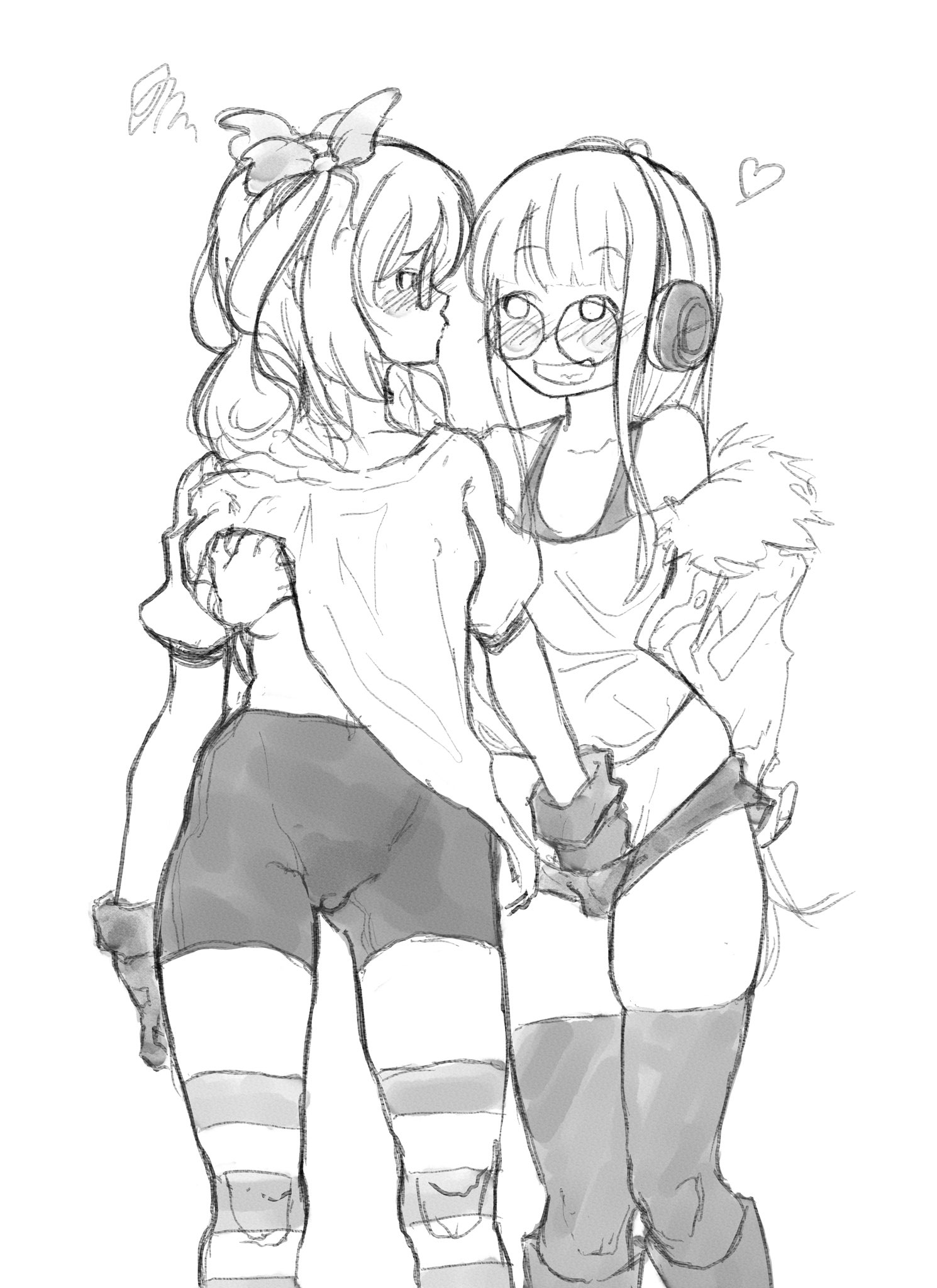 2girls, atlus, breasts, cameltoe, clothed, clothing, female, fingering, glasses, groping, monochrome, nagi usui, neo: the world ends with you, persona, persona 5, pussy, sakura futaba, shorts, small breasts, spaghett8, square enix, stockings, the world ends with you, yuri