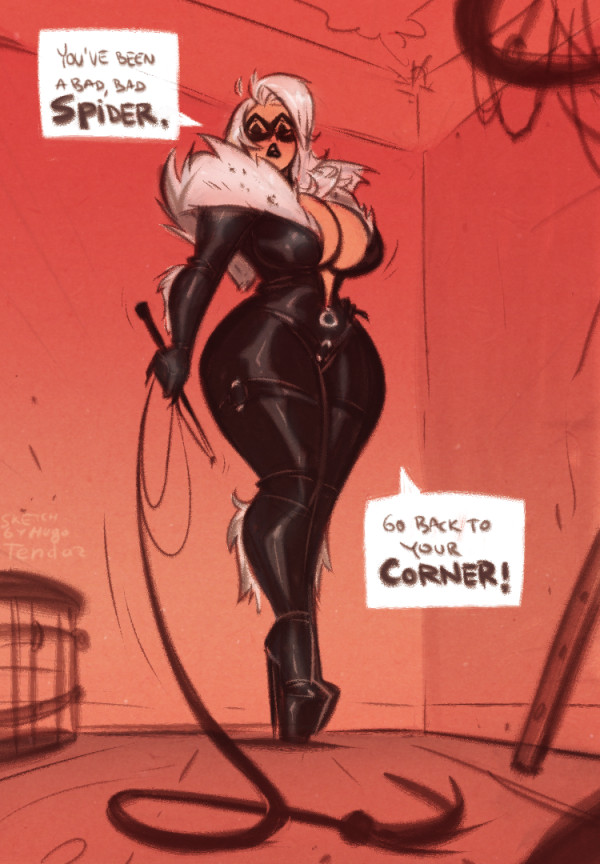 1girls, 2019, artist name, black cat (marvel), bodysuit, breasts, cleavage, closed eyes, deep cleavage, dialogue, domino mask, english, english text, eyeshadow, felicia hardy, female, female only, femdom, heels, hourglass figure, huge breasts, hugotendaz, latex, marvel, marvel comics, mask, shiny clothes, sketch, skin tight, solo, solo female, speech bubble, spider-man (series), superheroine, text, thighs, tight clothes, tight clothing, unzipped bodysuit, whip, white hair