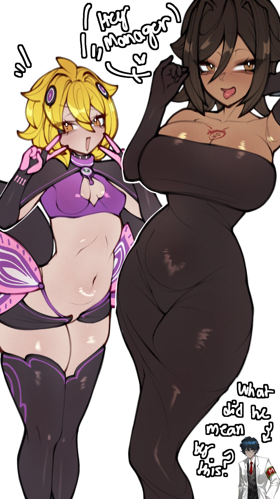 2girls, ambiguous gender, blonde hair, capella emerada lugunica (cosplay), cosplay, dante (limbus company), don quixote (limbus company), female, hohenheim (limbus company), limbus company, male, offscreen male, outis (limbus company), project moon, re:zero kara hajimeru isekai seikatsu, renata11033, tagme