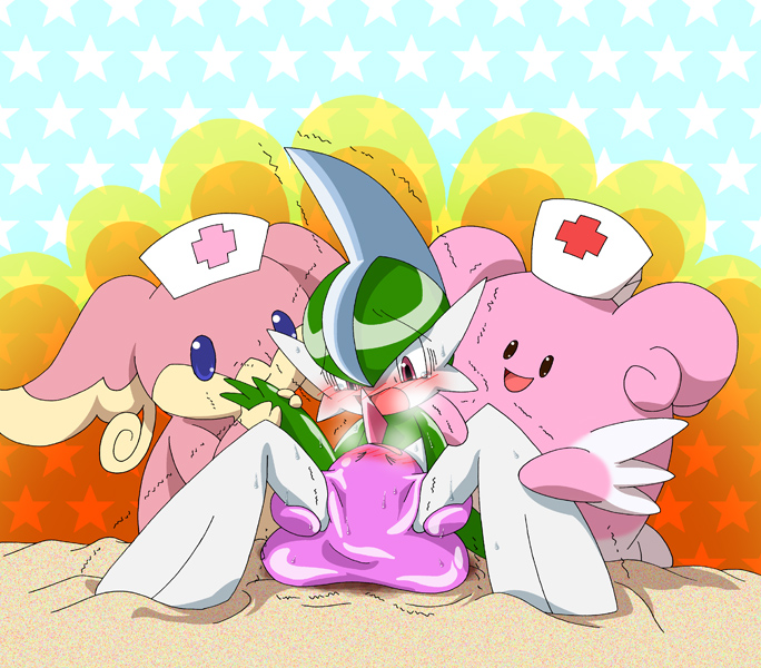 :d ambiguous_gender anal anal_sex audino bald barefoot black_eyes blanket blissey blob blue_background blue_eyes blush closed_eyes covers ditto gallade green_skin happy hat headgear japanese long_ear looking_down male naked nintendo nude nurse open_mouth orange_background pasaran penetration pink_eyes pink_skin plain_background pokémon_(species) pokemon pokemon_(species) red_cross shadow shiny sitting size_difference skin smile spread_legs spreading star white_body white_skin yellow_background