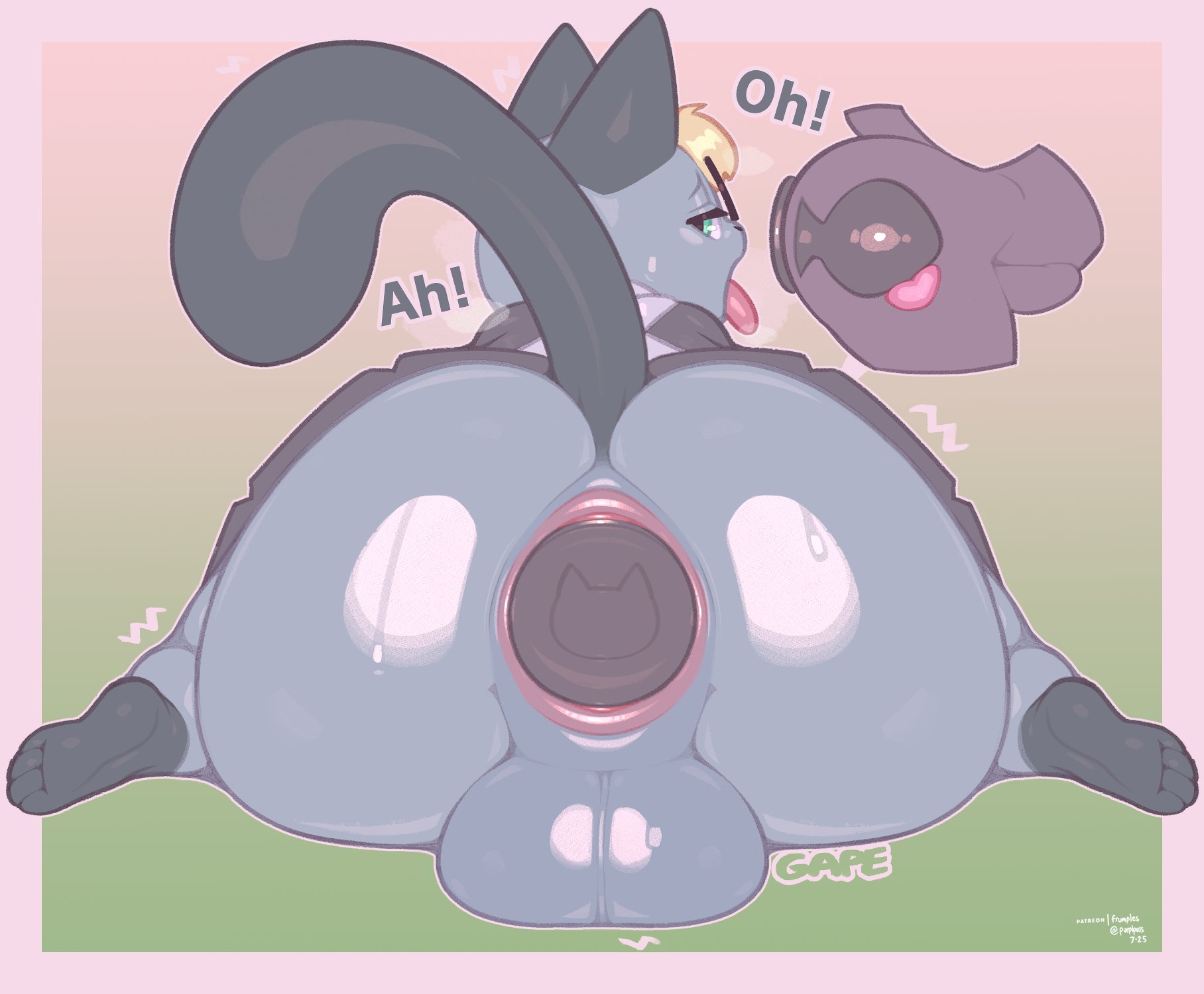 2d, 2d (artwork), 2d artwork, animal crossing, artist name, artist signature, balls, ballsack, bubble ass, bubble butt, buttplug, buttplug in ass, cat boy, cat ears, cat tail, catboy, feet, feline, femboy, femboy only, frumples, furry, furry male, furry only, gay, gray fur, male, nintendo, panting, raymond (animal crossing), sex toy, sex toy in ass, thick, thick ass, thick thighs