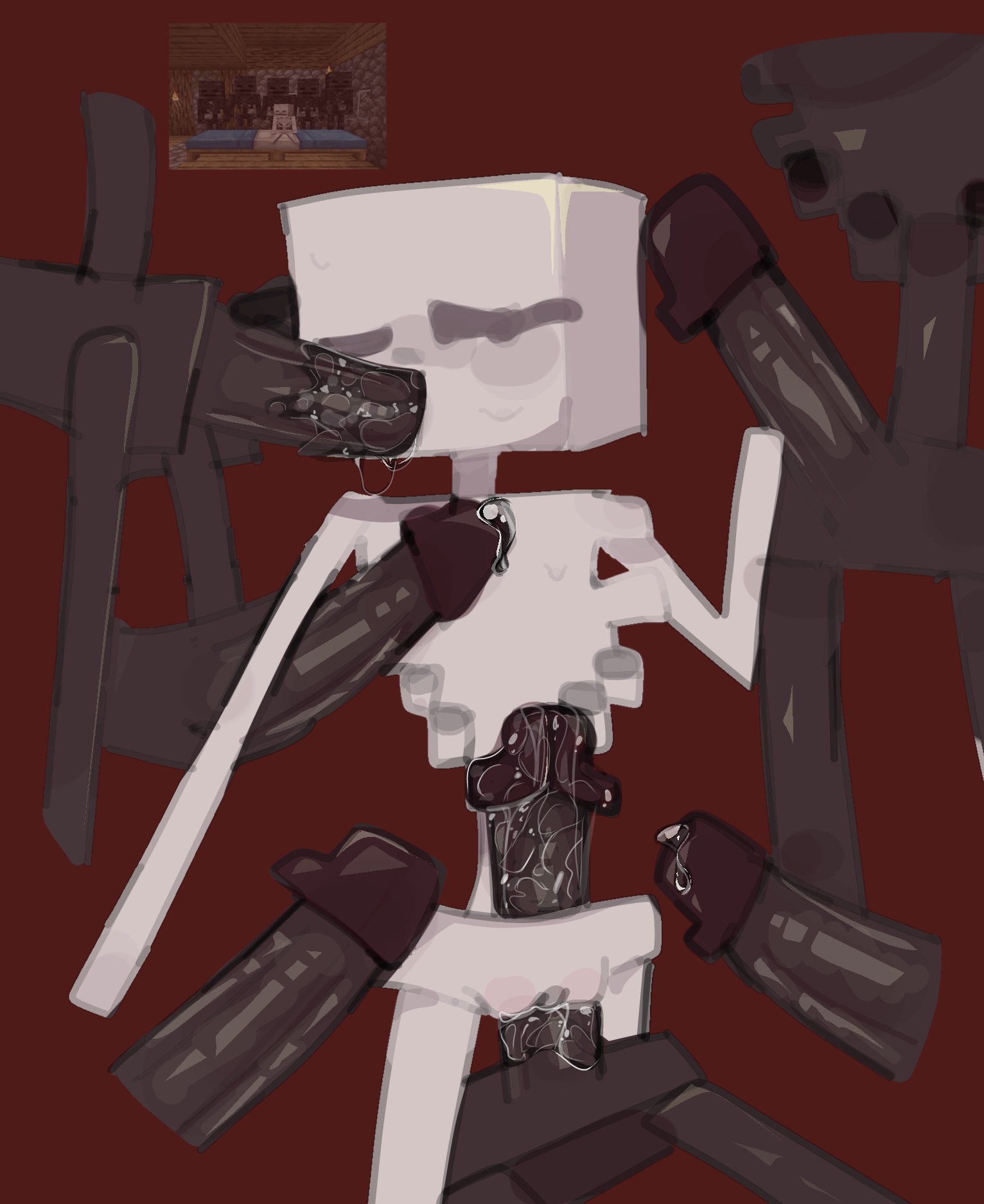 :0, :3, 1:1, 2025, 7boys, angelic ama, black, cartoony, cuntboy, forced, forced sex, gangbang, gangrape, hi res, highres, intersex, intersex/male, male, minecraft, minecraft mob, mojang, multiple boys, multiple males, noncon, nonconsensual, oral, oral penetration, oral sex, penis, pussy, rape, raped, red background, skeleton, skeleton (minecraft), tagme, toony, toony face, vagina, vaginal penetration, white, wither skeleton (minecraft), xd
