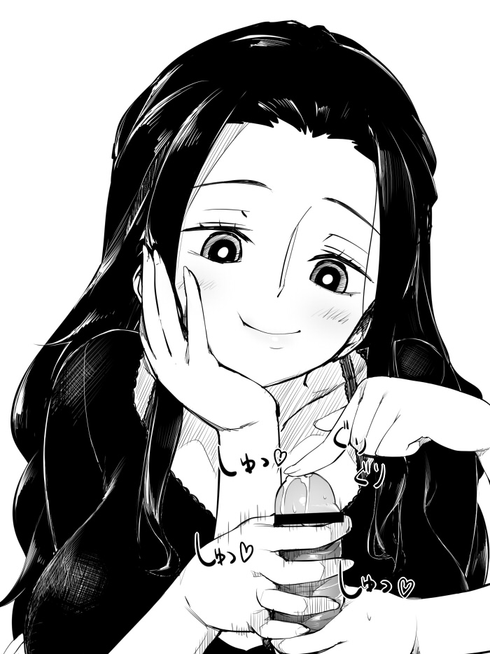 1boy, 1girls, 2013, akuma no mi, bar censor, black hair, blush, breasts, censor bar, censored, clothed female, clothing, cum, cute, erect penis, erection, female, female focus, finger on penis, half-closed eyes, hana hana no mi, hand on penis, handjob, head on hand, head tilt, heart, human, kaisen chuui, large breasts, leaking cum, leaking precum, long hair, looking at penis, looking down, male, masturbating other, monochrome, motion lines, multi arm, multi limb, nico robin, one piece, penis, portrait, solo focus, straight, tagme, tareme, teasing