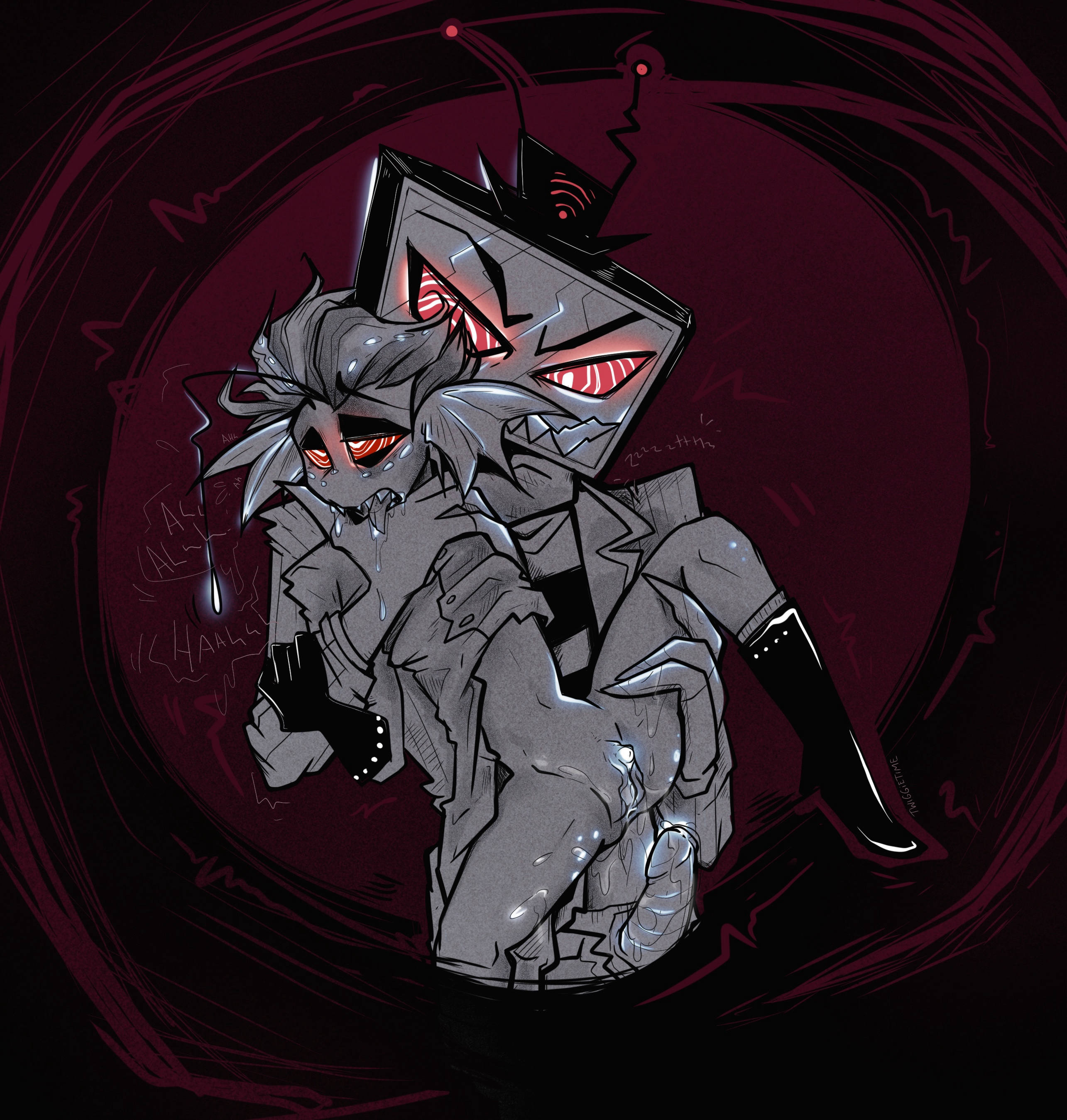 baxter (hazbin hotel), cuntboy, dubious consent, hazbin hotel, hypnosis, hypnotic eyes, intersex, male, non-con, non-consensual, rape, raped, twiggietime, vox (hazbin hotel)