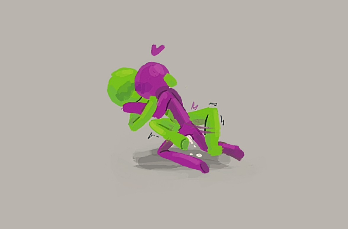 alan becker, anal sex, animation vs minecraft, animator vs animation, blush, circle head, cum, cum in ass, cum inside, cum on face, gay, gay male, gay sex, green (avm), homosexual, male, male only, male/male, non-human, penetration, purple (avm), solid color background, toony