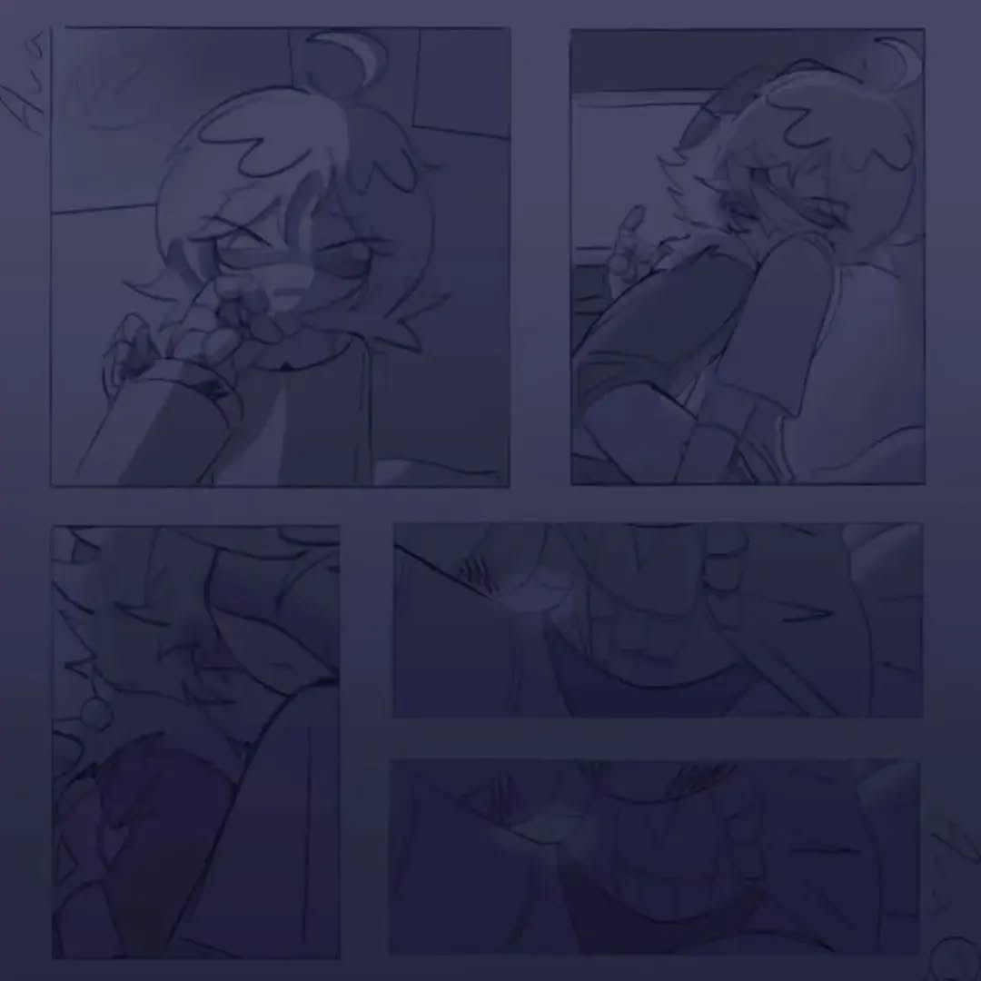 blush, fingering, hands in panties, kissing neck, lost media, murder drones, n (murder drones), page 3, panties, panties visible, scared, sketch, uzi (murder drones)