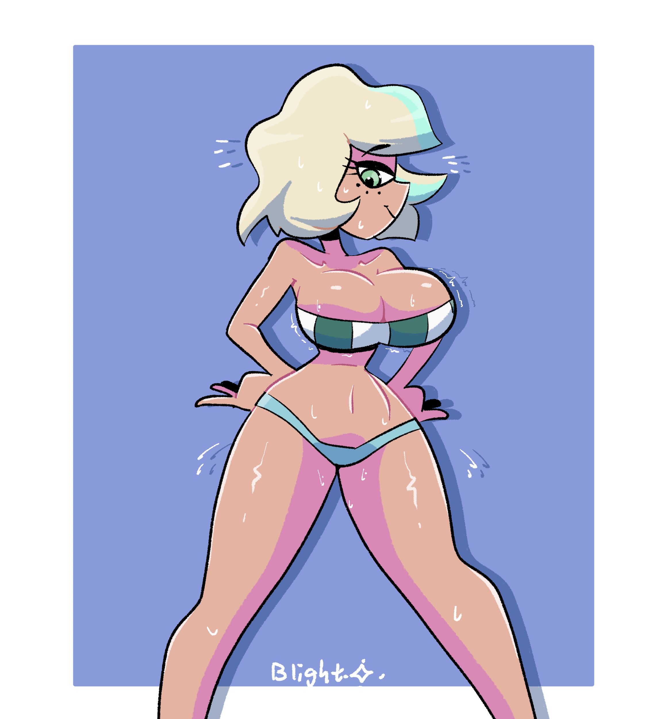 1girls, barely contained breasts, bikini, blightstar, blonde hair, breasts, cleavage, female, female only, imminent wardrobe malfunction, jackie lynn thomas, large breasts, panties, side profile, solo, standing, star vs the forces of evil, tagme, tight clothing