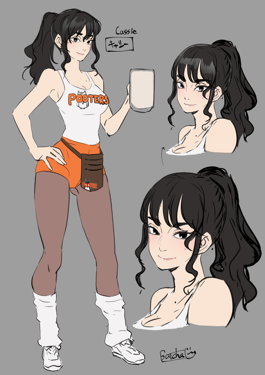 1girls, big breasts, breasts, busty, butcha-u, cleavage, cute, cute face, digital drawing (artwork), digital media (artwork), eyebrows, eyelashes, eyes, female, female focus, female only, hair, hips, hooters, hooters (parody), hooters uniform, hourglass figure, huge breasts, human, large breasts, legs, light skin, light-skinned female, lips, pooters, slim, slim waist, thighs, upper body, waist, wide hips