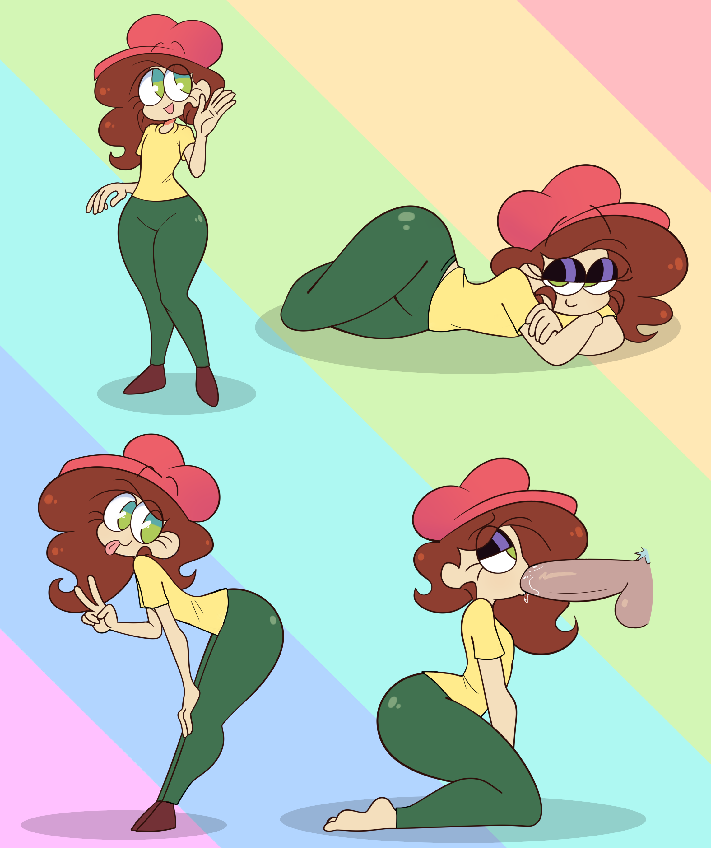 allennilsen (editor), barefoot, beret, big balls, big penis, blowjob, brown hair, clothed, clothing, curly hair, curvaceous, curvy, curvy body, curvy female, curvy figure, curvy hips, edit, feet, fellatio, female focus, green eyes, green leggings, half-closed eyes, leggings, light skin, light-skinned female, long hair, lying, lying on side, naughty face, okusheny, peace sign, posing, pubic hair, saliva, seductive, seductive look, simple background, small breasts, smile, stealth brock, tan skinned male, thicc, thicc thighs, thick thighs, thighs, tongue, tongue out, traced, waving, wide hips, wide thighs, yellow shirt, youtube, youtube hispanic, youtuber