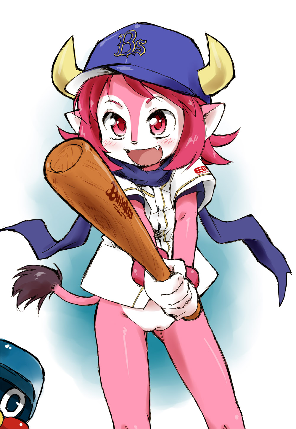 bat bovine buffalo buffalo_bell furry highres horns konkon mammal mascot pink_hair