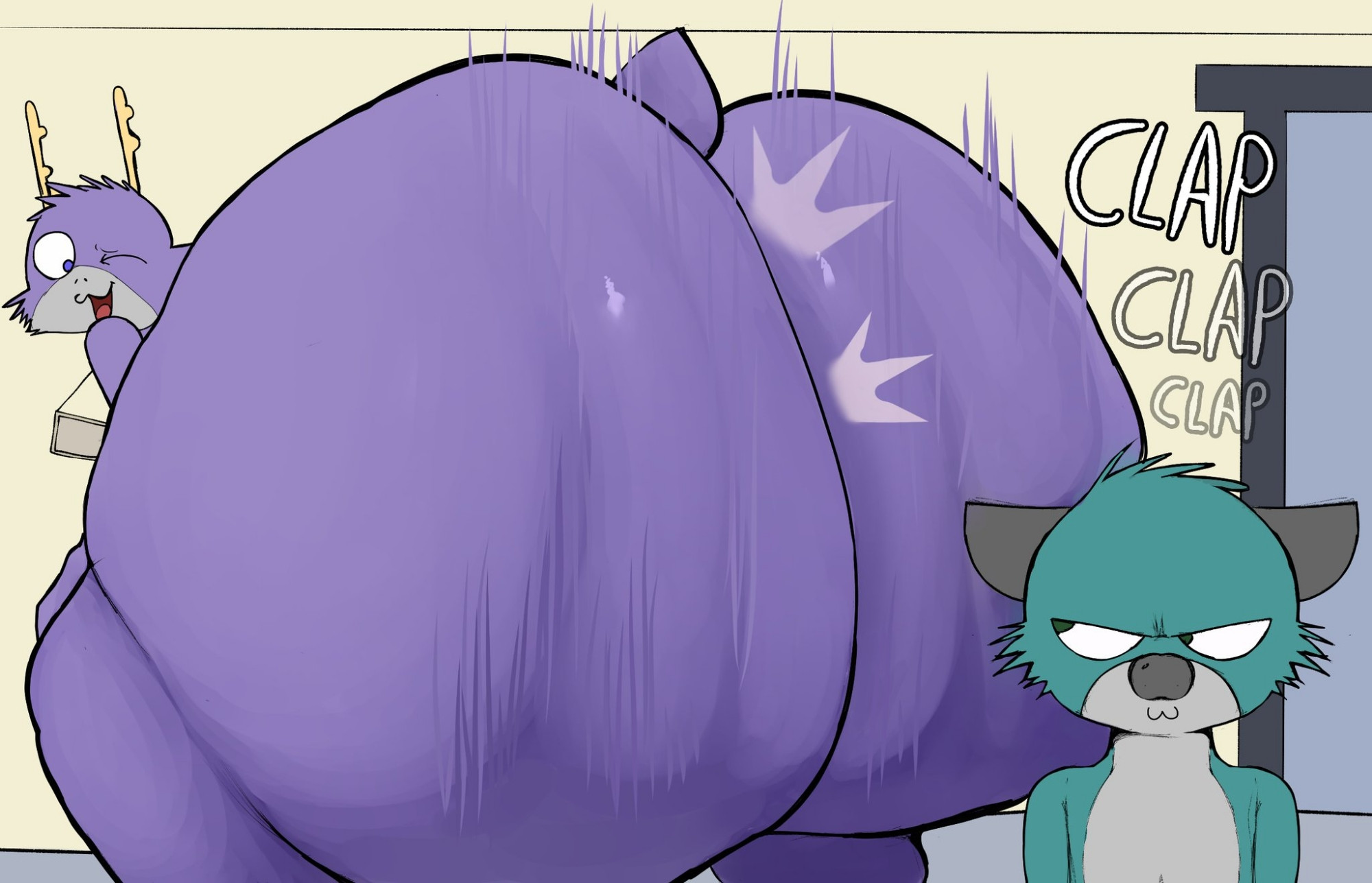 :3, 2025, 2boys, 2d, anothercat, anthro, ass, ass clapping, ass focus, bedfellows, big ass, digital media (artwork), fatigue, fatigue (bedfellows), fur, furry, furry male, huge ass, male, male/male, sheen (bedfellows)