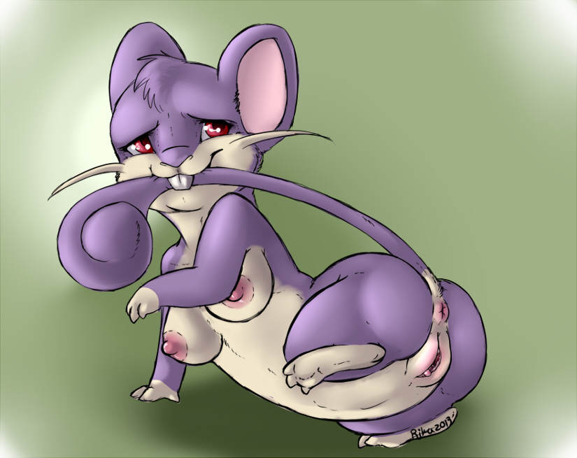 2013 all_fours anus breasts cute female feral looking_back nintendo pokémon_(species) pokemon pokemon_(species) presenting pussy raised_tail rat rattata rika_(artist) rodent solo video_games