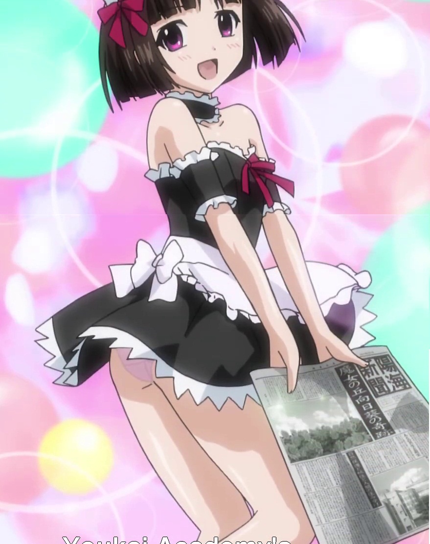 brown_hair female open_mouth panties purple_eyes rosario+vampire sendo_yukari short_hair solo tagme witch