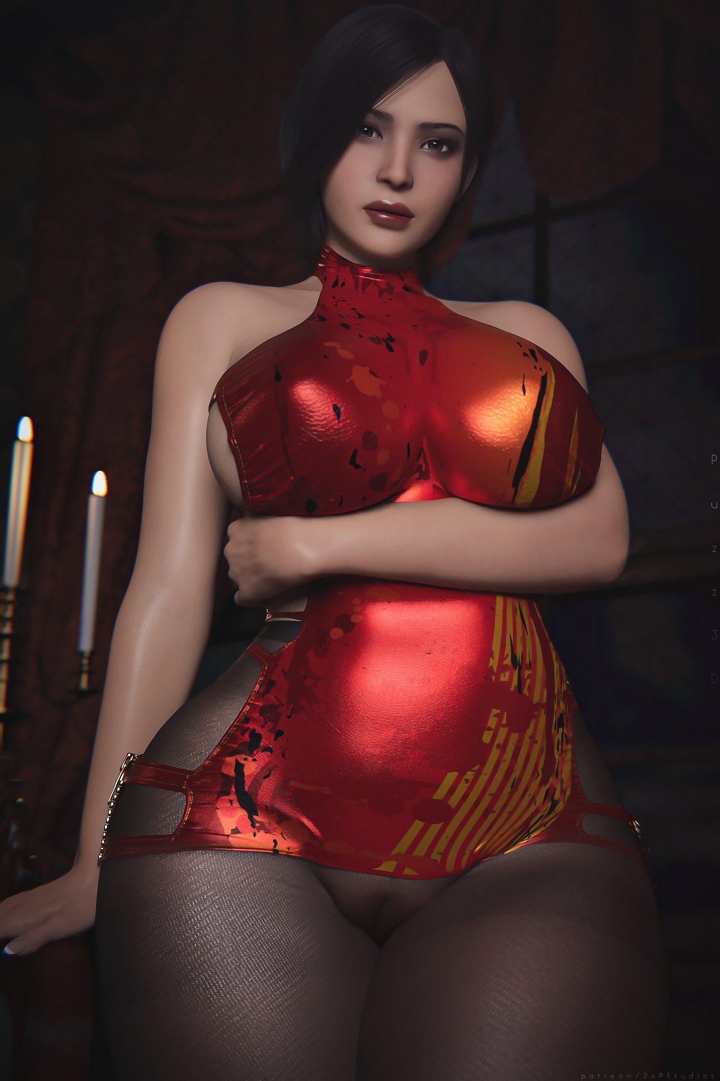2xp studios, 3d, 3d (artwork), 3d model, 3d render, ada wong, ada wong (adriana), asian female, big breasts, breasts, china dress, chinese clothes, huge breasts, looking at viewer, puzz3d, resident evil, resident evil 2, resident evil 4, sideboob