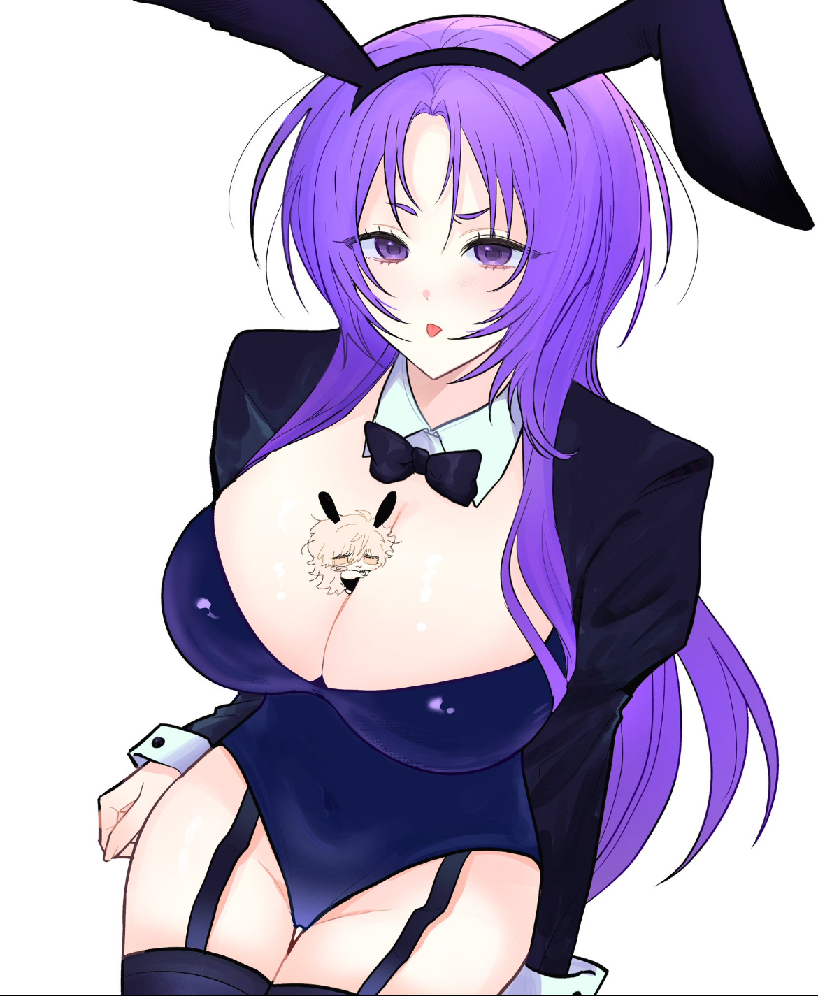 2girls, blue lock, breasts, breasts focus, bunny, bunny ears, bunny girl, busty, busty female, curves, curvy, cute, cute face, fat breasts, female, female only, female/female, femlock, hand on hip, hips, hourglass figure, huge breasts, in between breasts, japanese, japanese female, long hair, massive breasts, nagi seishiro, oppai, pale-skinned female, purple eyes, purple hair, reo mikage, sexy, sexy female, sitting down, thick legs, thick thighs, tongue, tongue out, v line, white hair