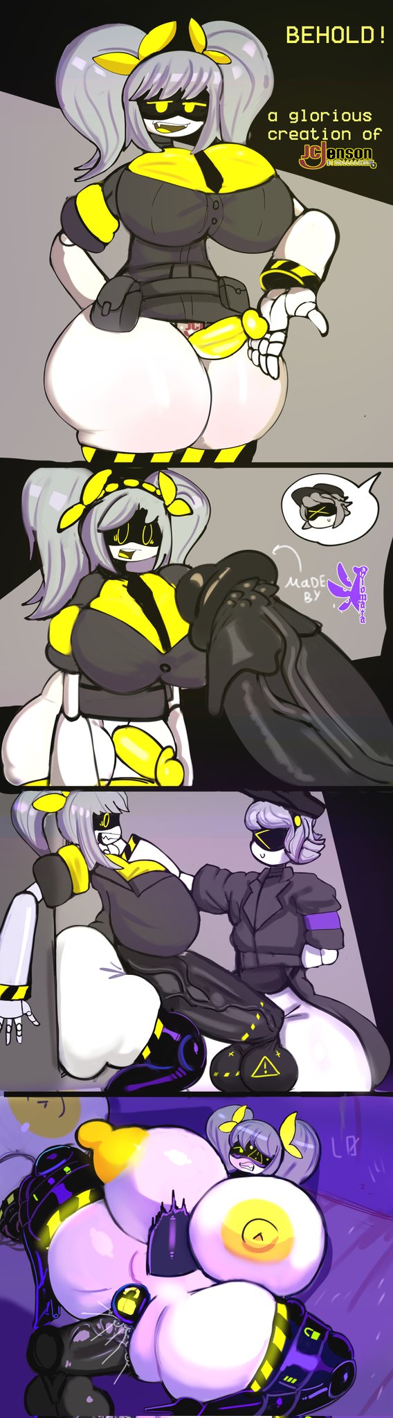 1boy, 1futa, anal, big breasts, dominant male, flexing, hyper ass, hyper breasts, j (murder drones), khadhunter7, male on futa, murder drones, n (murder drones), rape, showing off, submissive female