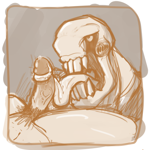 dedan digital_media_(artwork) gay licking_penis long_tongue male male_only monster monster_on_male monstrousoctopus off_(game) oral penis precum sketch teeth