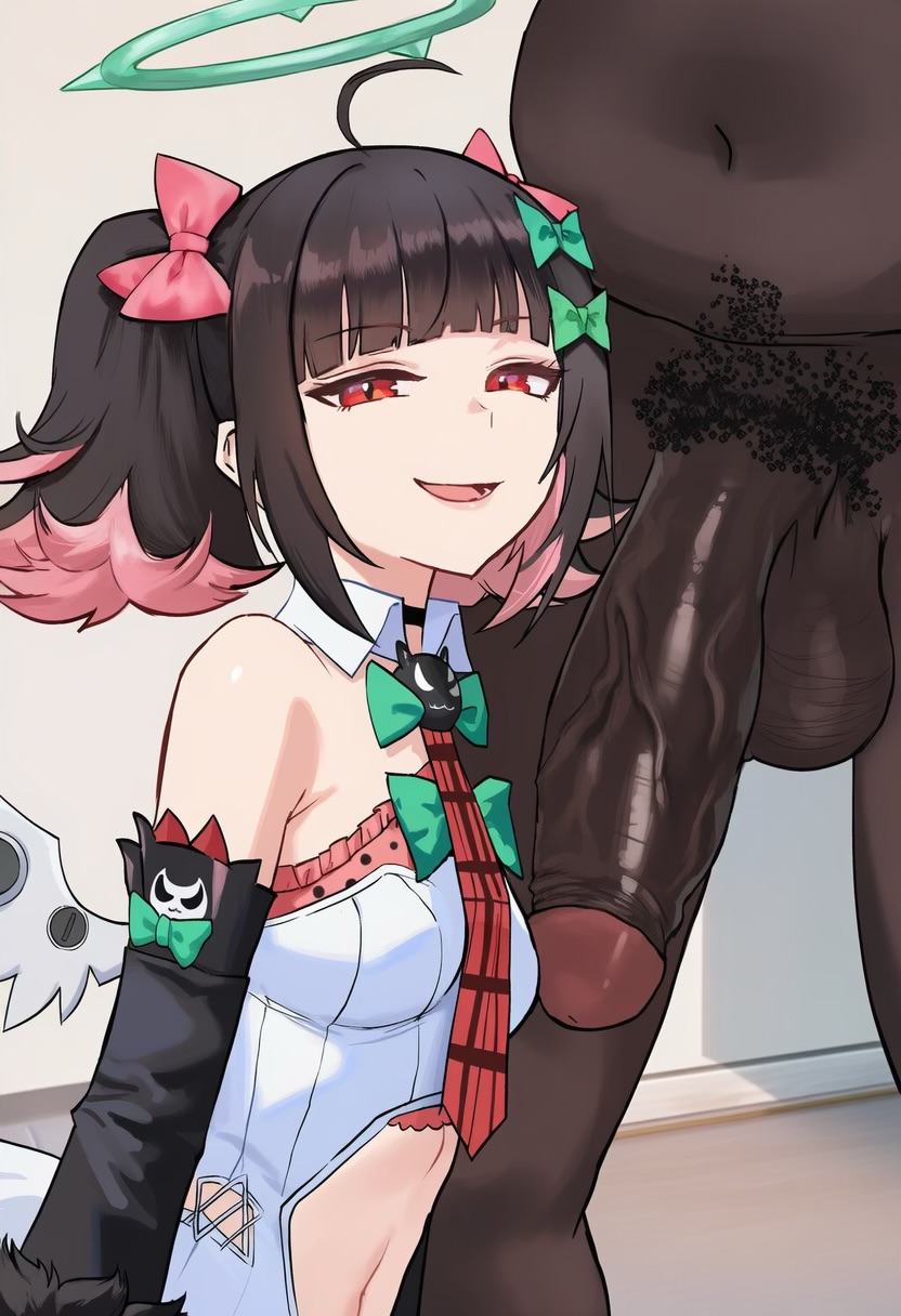 1boy, 1boy1girl, 1girls, ai generated, angels of delusion, big penis, black hair, clothed, dark skin, dark-skinned male, fat male, girthy penis, hair ornament, hairy male, indoors, large penis, looking at viewer, male pubic hair, male/female, nangong yu (zenless zone zero), netorare, ntr, open clothes, open mouth, red eyes, room, small breasts, smug, solo focus, testicles, tummy, veiny penis, waroffree, zenless zone zero