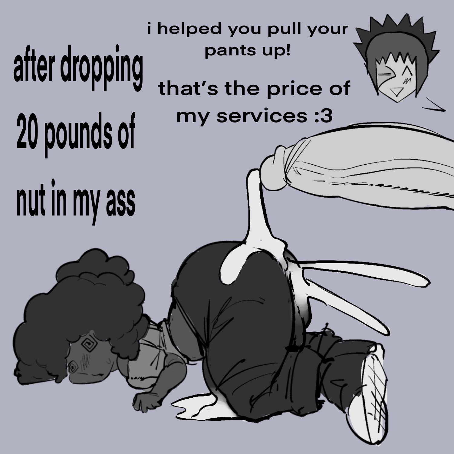 1boy, 1futa, after anal, after sex, aftermath, bleached, circumcised, cum, cum in ass, cum inside, cum on clothes, cum while penetrated, dark skin, dark-skinned futa, dark-skinned sub, dialogue, excessive cum, futa focus, futanari, huge cock, hung bottom, light skin, light-skinned male, male, male on futa, solo focus, swirly eyes, turpentine, veiny penis, white is bigger