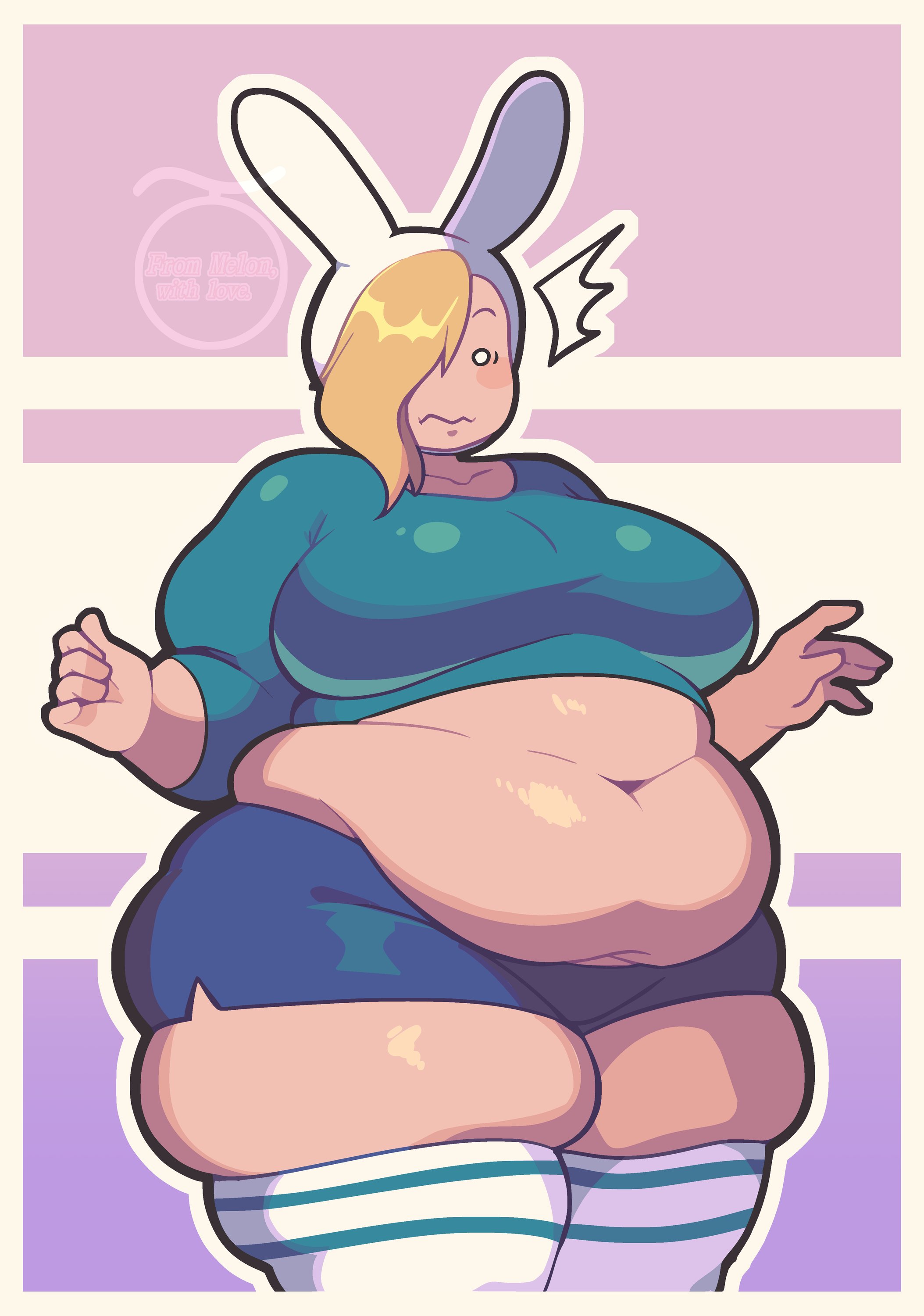 adventure time, bbw, fionna the human girl, huge belly, huge breasts, meloncondom, thick thighs
