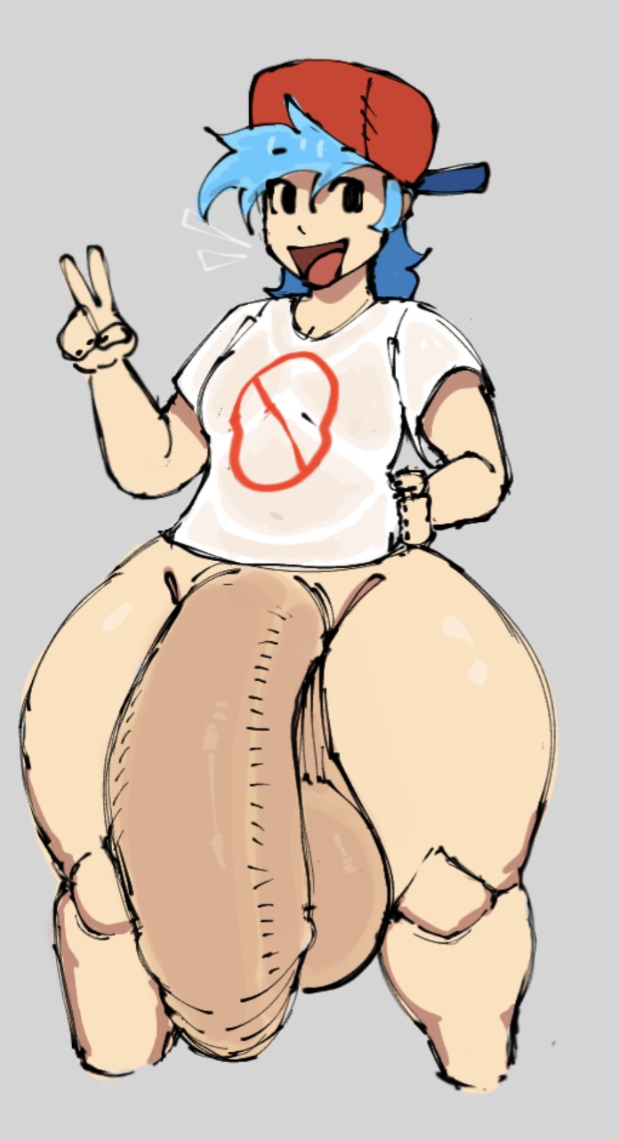 1boy, antnonymouse, boyfriend (friday night funkin), busty boy, femboy, foreskin, friday night funkin, half-dressed, huge balls, huge cock, hung, hung femboy, hung trap, hyper balls, hyper genitalia, hyper penis, male, thick thighs
