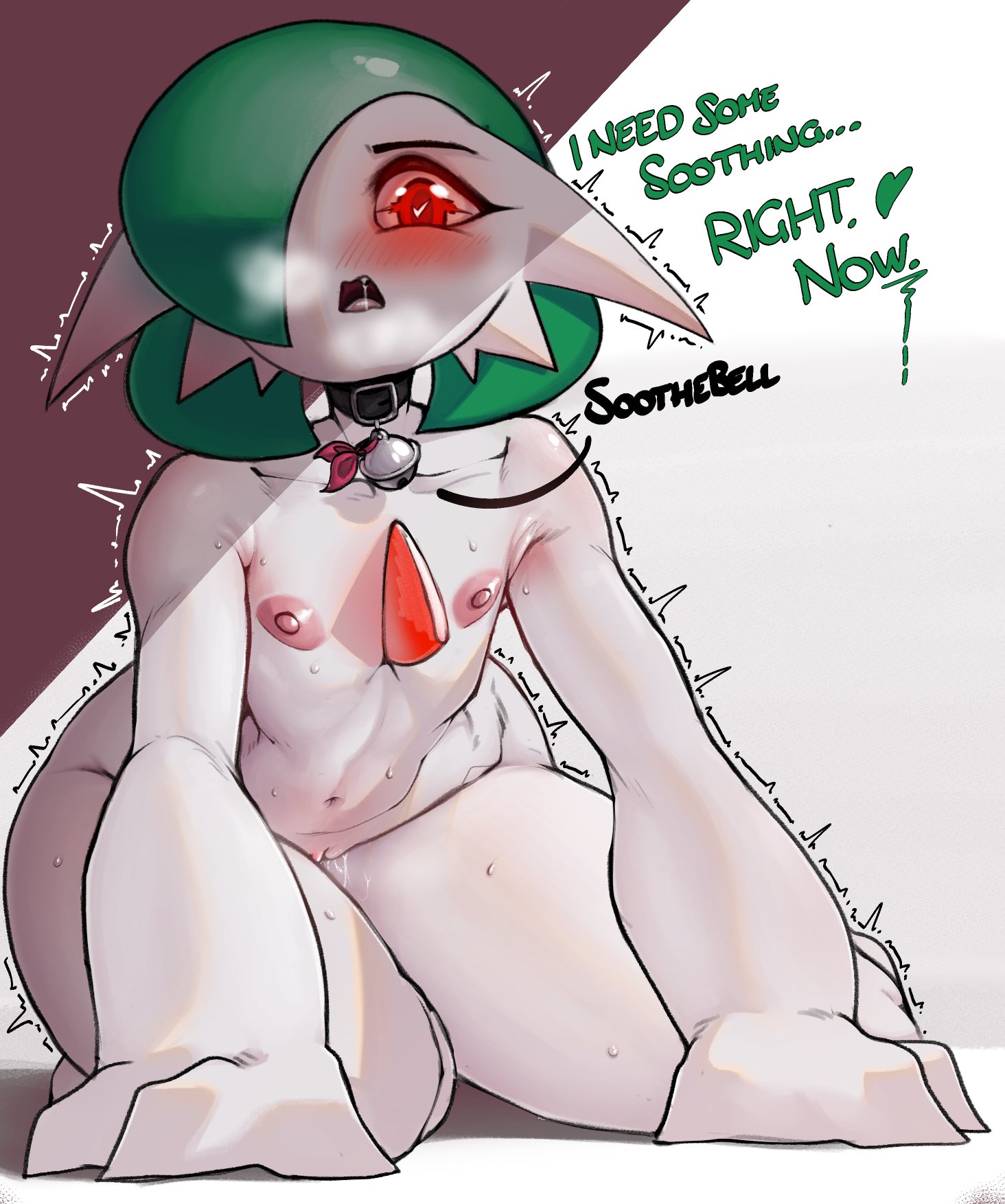 collar, completely nude, completely nude female, fir3born, flat chest, flat chested, gardevoir, in heat, nipples, pokemon, pokemon (species), pov, pussy, small breasts, soothe bell, tagme, thick thighs, wide hips