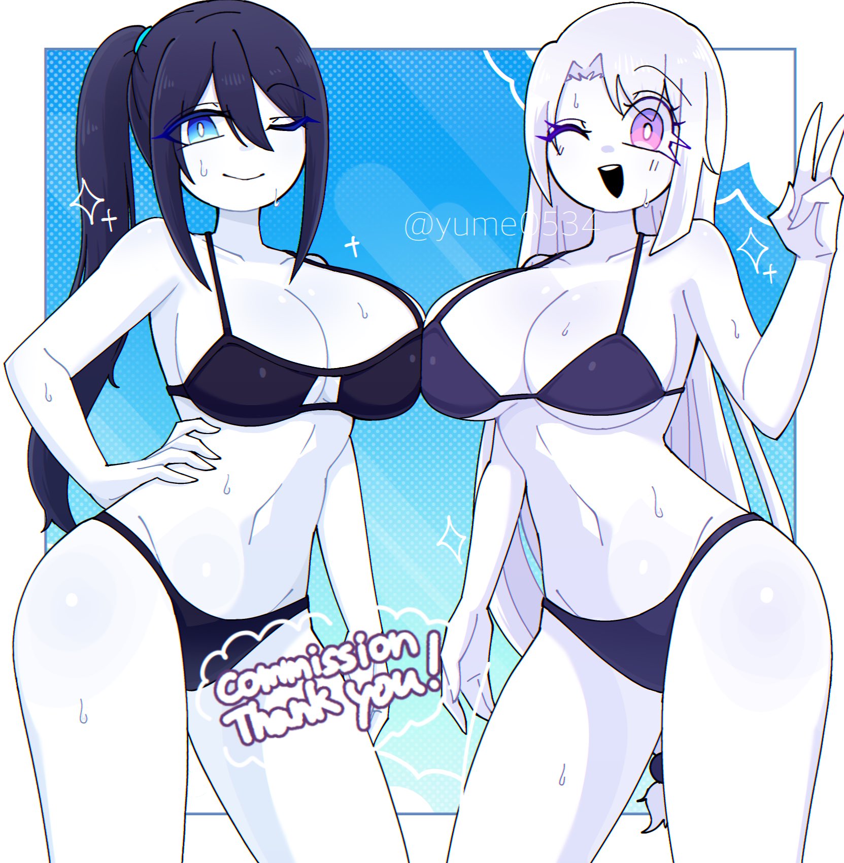 bikini, female, happy female, sana (yume0534), tongue out, winking eye, yume0534