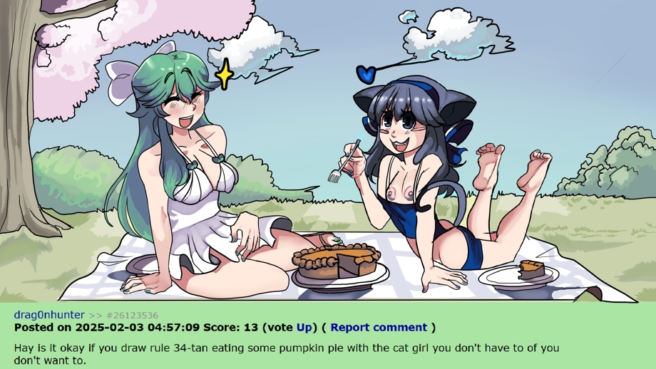 bowtie, cat ears, cat girl, catgirl counter, counter girl 2, eating, feet, female, having fun, light-skinned female, mr.sir 69, nipple slip, nom, picnic, pumpkin pie, rule 34 comment, rule 34-tan, rule34.xxx, self upload, white dress, wholesome