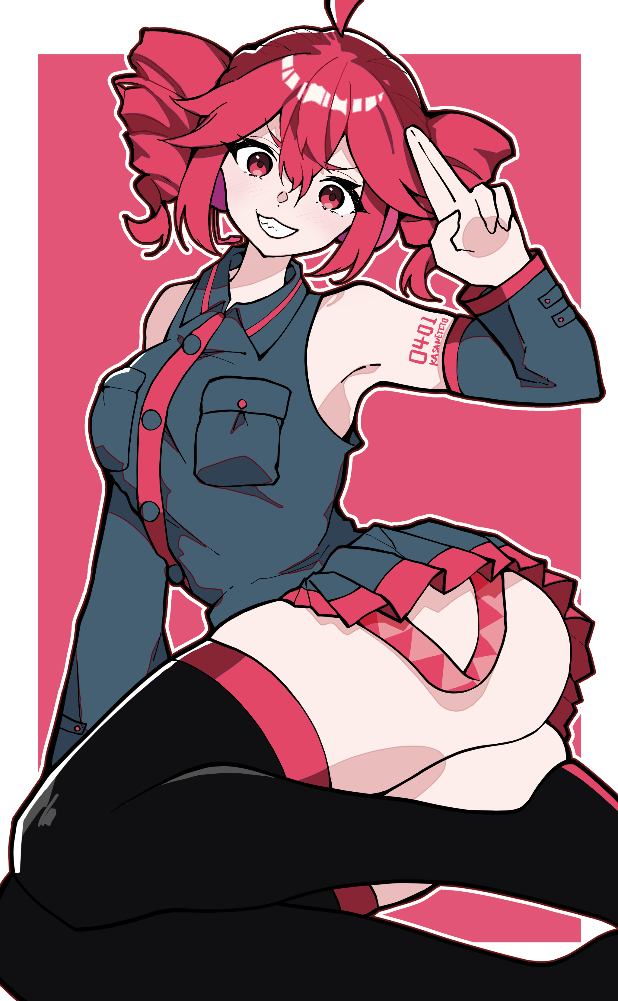 1girls, 2d, 2d (artwork), ahoge, arm tattoo, arm up, armpits, ass, big ass, big breasts, breasts, clothed, clothed female, clothing, curvaceous, curvy, curvy female, curvy figure, detached sleeves, female, female only, fully clothed, kasane teto, large ass, large breasts, laying on side, light-skinned female, michihirogswr, miniskirt, no panties, plump, plump ass, posing, red eyes, red hair, simple background, sitting, sitting on floor, skindentation, skirt, solo, solo female, tattoo, thick ass, thick thighs, thighhigh boots, thighhighs, thighs, twin drills, upskirt, utau