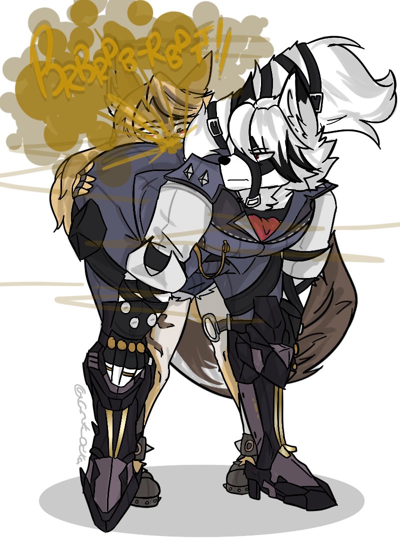 1boy1girl, 2d, 2d artwork, against wall, anthro, ass, belt, bending forward, bent over, blush, brown fart, brown fart cloud, canid, canine, clothes, clothing, denim, face fart, fart, fart cloud, fart fetish, fart torture, farting, farting on another, farting on face, female, female sub, femsub, formal clothes, formal wear, furry, furry only, gloves, hands on knees, holding butt, hoyoverse, looking at another, looking back, looking over shoulder, male, male dom, male domination, male facesitting, male facesitting female, male fart, male on female, nonhuman, odka, onomatopoeia, pinned to wall, pinned to wall by ass, pulchra fellini, smothering ass, stinkface, submissive female, tail, von lycaon, white fur, wolf, zenless zone zero