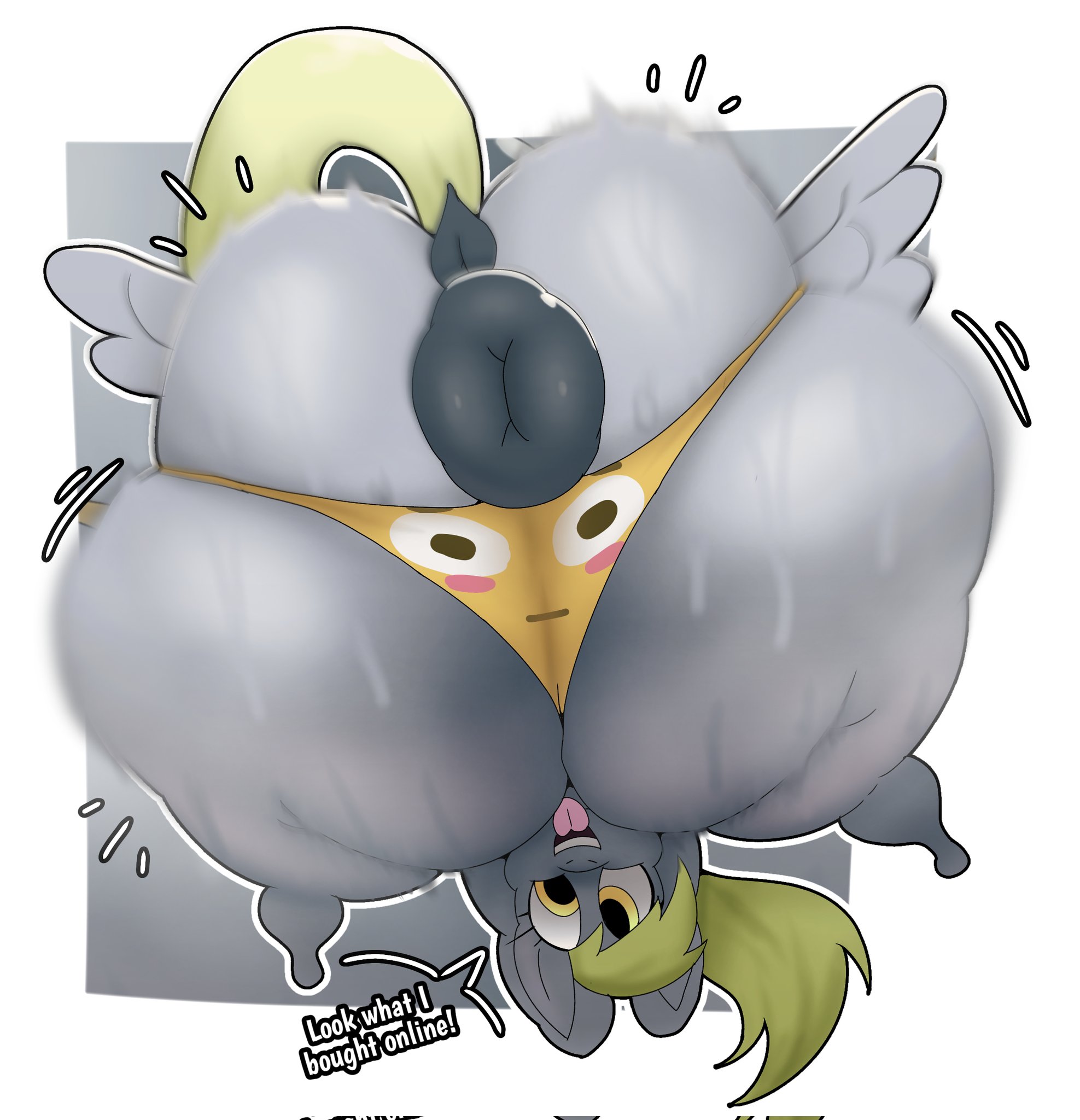 1girls, anal, anal invitation, anal suggest, ass, back view, blep, derp eyes, derpy hooves, dialogue, donut anus, equine, female, female only, furry, gigantic ass, gluteal fold, hasbro, horse, huge ass, meme attire, motion lines, my little pony, outie anus, pegasus, ponut, puffy anus, solo, sweat, sweatdrop, sweating, sweaty, sweaty ass, text, thedeathcrow05, tongue, tongue out