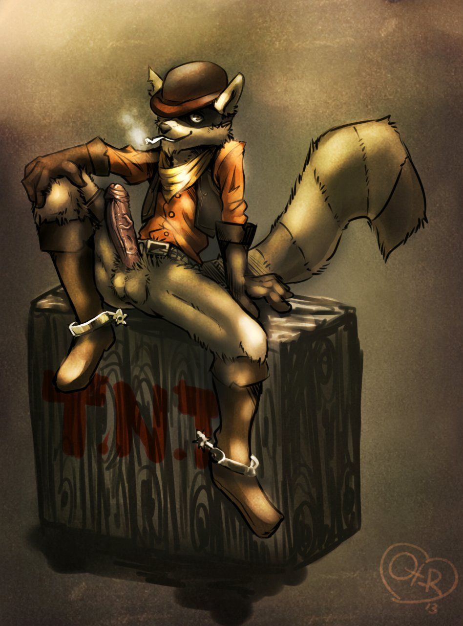 1boy artist_logo artist_request crate male male_only sly_cooper_(series) smooth_fur solo tagme tennessee_kid_cooper tnt