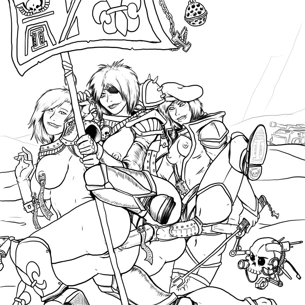 3girls adepta_sororitas dildo female female_only fleatrollus fleur-de-lis imperium_of_man inquisition_(warhammer_40k) inquisitor_(warhammer_40k) multiple_girls nipple_piercing nipples power_armor purity_seal servo-skull sister_of_battle strap-on tagme tank warhammer_(franchise) warhammer_40k yuri