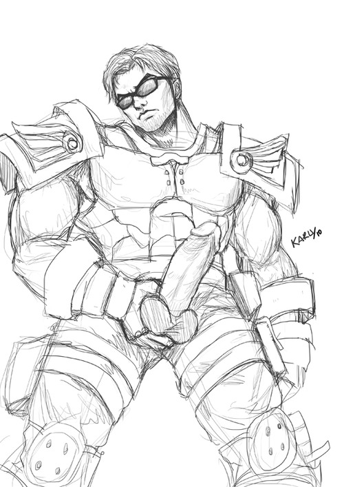 1boy clothed commando_garen commando_series erection garen_crownguard league_of_legends male male_only solo