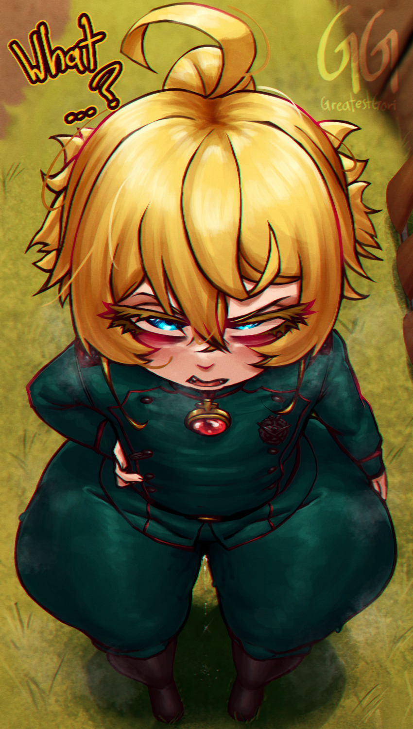 big thighs, blonde hair, bottom heavy, female, female focus, greatestgori, leaking pussy, short hair, shortstack, tagme, tanya degurechaff, wet, wet pussy, youjo senki