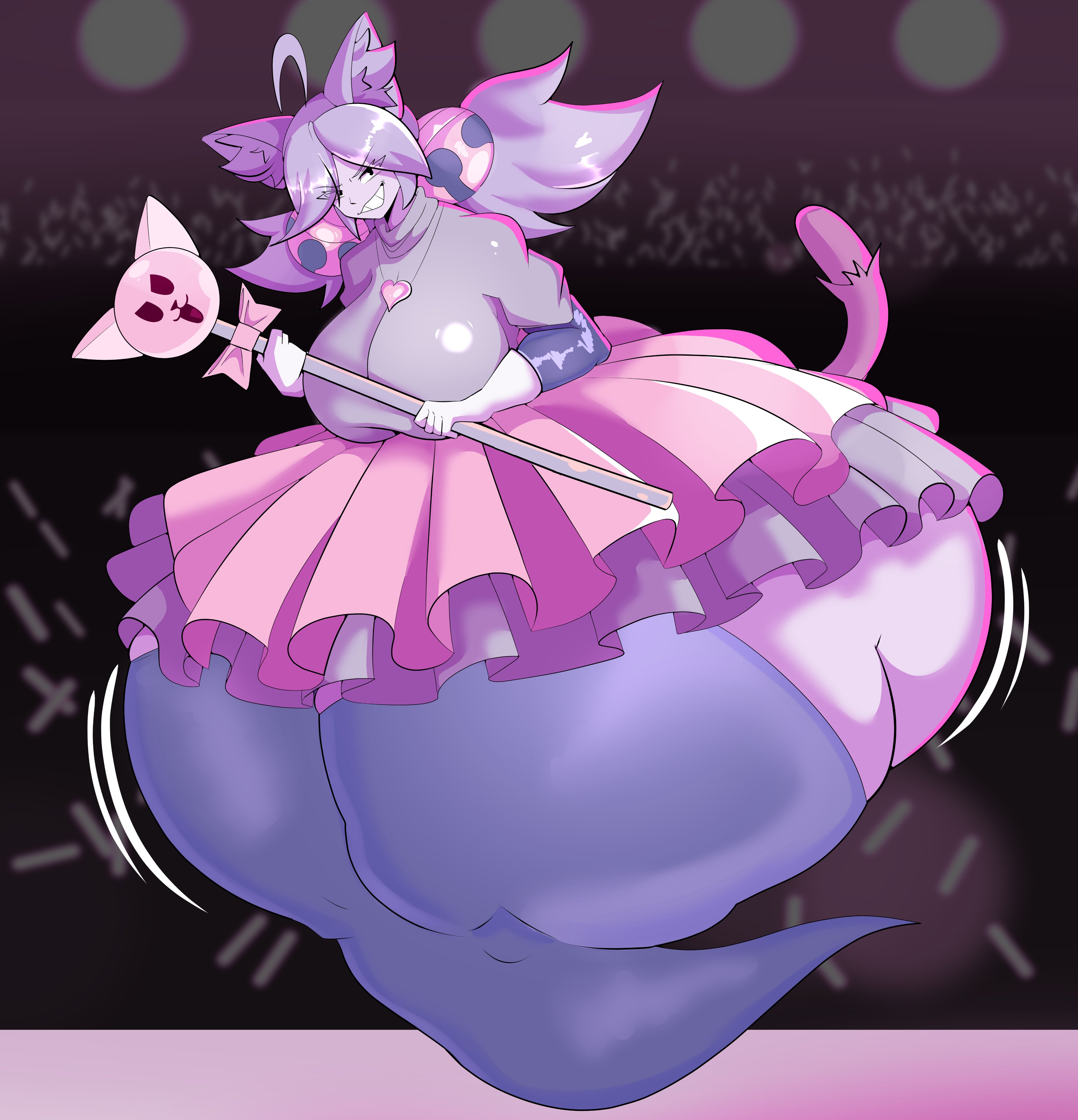 1girls, 2026, bell, big breasts, bottom heavy, cat ears, cat tail, catgirl, deltarune, deltarune chapter 5, female, ghost, ghost girl, heart, huge thighs, hyper thighs, irritable ghost (deltarune), katdrawsalot, mad mew mew, pink (deltarune), thick thighs, thighs, thighs bigger than head, thighs bigger than torso, undertale (series)