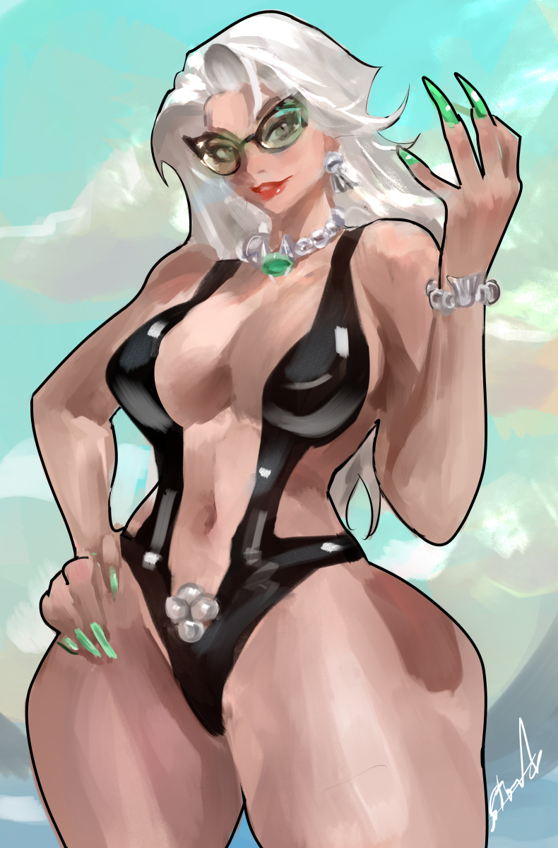 1girls, 2026, 2d, big ass, big breasts, black cat (coastal cat), black cat (marvel rivals), black cat (marvel), clothed, felicia hardy, female, female only, fully clothed, marvel, marvel rivals, orionm, solo, solo female, spider-man (series), stanbl7, swimsuit, thick thighs, voluptuous, voluptuous female